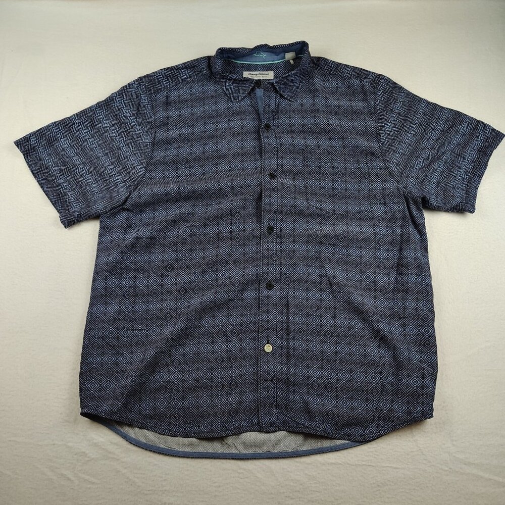 Tommy Bahama The Coconut Point Shirt Mens XL Blue Geometric Hawaiian